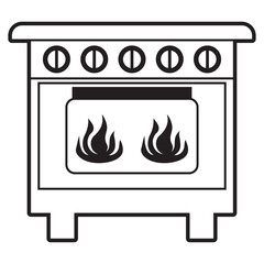Simple Stove Icon with Flames in Black and White