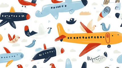 Cartoon airplanes with birds