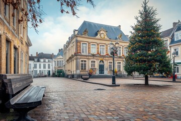 Charming town square with Christmas tree