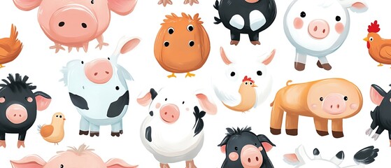 Cute farm animal cartoon pattern
