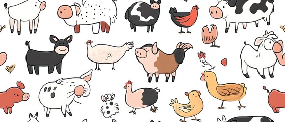 Cute Farm Animal Seamless Pattern