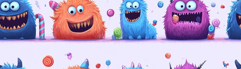 Obraz premium Cute cartoon monsters party