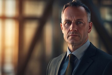 Fototapeta premium Corporate manager portrait, middleaged businessman, created with generative technology, professional corporate leader