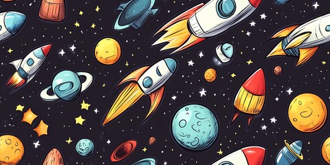 Cartoon space seamless pattern