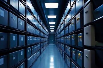 Data warehouse archive exploration, digital archive management, data warehouse corridor visualization, featuring generative AI insights