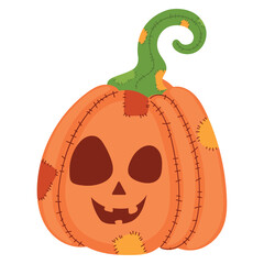 Stitched Halloween pumpkin with patches and spooky face Vector