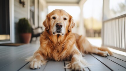 Golden Retriever Relaxing on a Sunny Porch