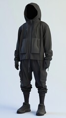 Fototapeta premium Black Streetwear Outfit: Hoodie, Pants, and Sneakers