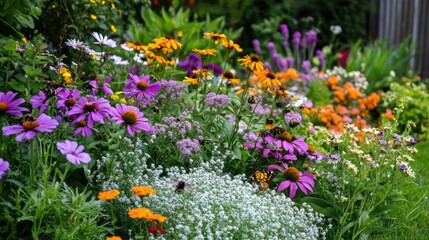 Obraz premium Vibrant Flower Garden with Butterflies and Bees