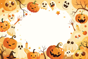 Fototapeta premium Halloween Pumpkins Ghosts Festive Cartoon Illustration