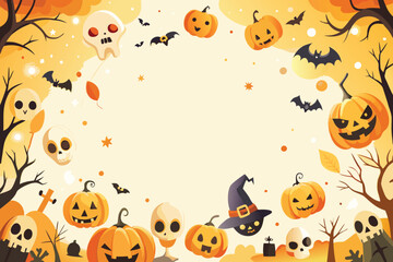 Halloween Party Invitation with Pumpkins, Bats, and Skulls