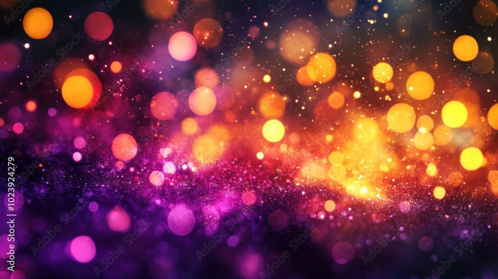 Poster abstract background of bokeh lights with warm and cool colors.