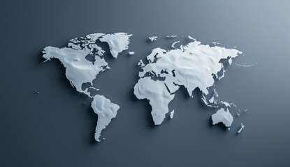 Naklejka premium 3d world map, global business concept on dark background, simple and minimalistic design, metallic gray color, white borders