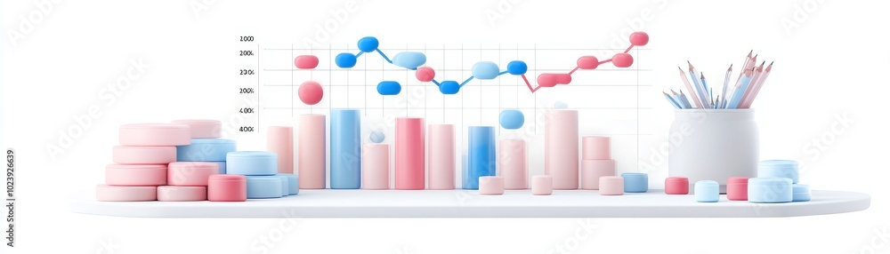 Poster colorful infographic with graphs and charts in 3d style