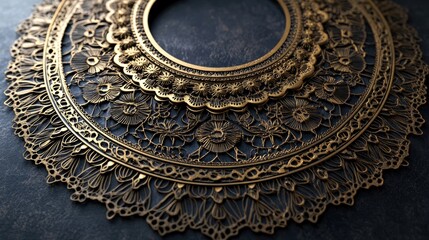Intricate Lace Mandala Design in Gold Tone
