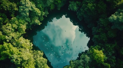 Tranquil Reflections in a Serene Forest Pond © Sampao