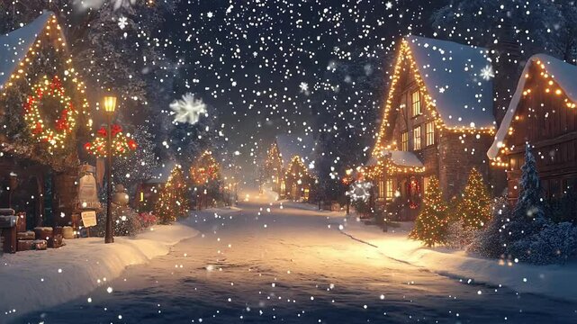 Enchanting Winter Village Seamless Loop for Festive Backgrounds