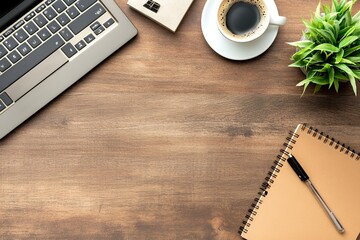 俯瞰で見る整然としたホームオフィスデスク ｜Top-Down View of a Neatly Arranged Home Office Desk