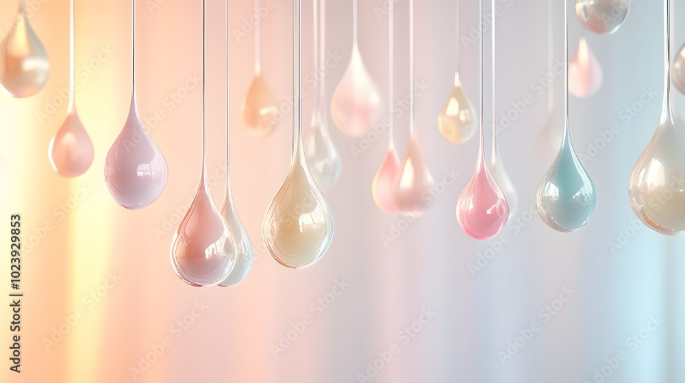 Poster 1. a visually appealing scene featuring elegant banner drops in soft pastel colors, suspended agains