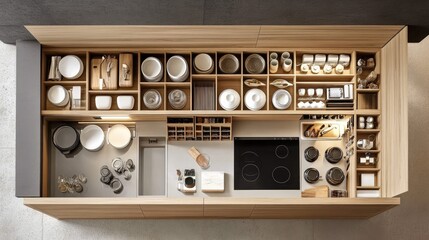 Organized Modern Kitchen Storage and Utensils Overview