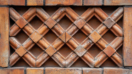 Naklejka premium The brickwork is a pattern of squares and triangles. The brickwork is brown and has a rough texture