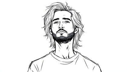Adult man with long hair isolated with white highlights, png