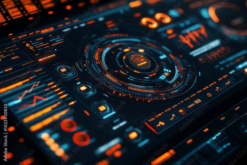 Poster futuristic ui elements with hightechnology charts, circles, and advanced ux, gui interfaces for inno
