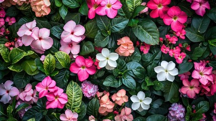 Vibrant Floral Wall with Colorful Blooms and Green Foliage