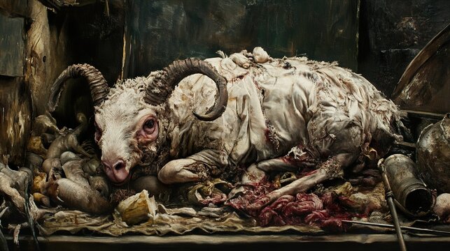 The Ram's Last Stand: A Dark and Haunting Still Life