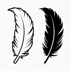 Fototapeta premium Vector Black and White Fluffy Feather Logo Icons. Silhouette Feather Set Closeup Isolated. Design Template of Flamingo, Angel, Bird Feather. Lightness and Freedom Concept