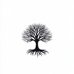 a tree in a simple vector style, with no shadows, on a white background. The design is symmetrical, using simple shapes in a minimalistic, flat color illustration. 