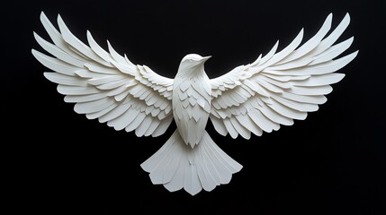 Fototapeta premium Symmetrical paper cut bird wings, extended in flight with balanced, layered details, paper cut wings, symmetrical wildlife art