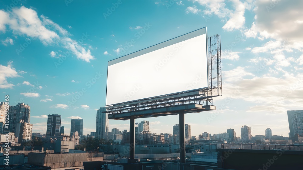 Poster 5. a striking composition featuring an empty billboard on a building, providing a blank canvas for a