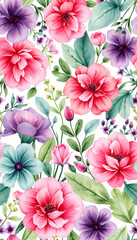 Watercolor herbal organic nature floral illustration seamless pattern isolated with white highlights, png