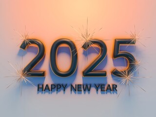 A black and gold 2025 Happy New Year text