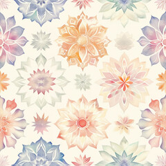 Fototapeta premium Delicate watercolor floral patterns in soft pastel colors create serene and artistic atmosphere.