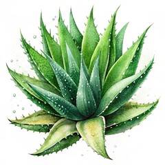 Fototapeta premium Aloe vera leaves have water drops with slices isolated on a white background, top view, flat lay, and herb skin care.