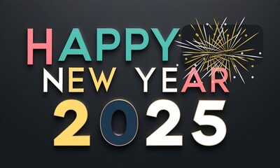 2025 HAPPY NEW YEAR displayed in colorful, stylized numbers and text