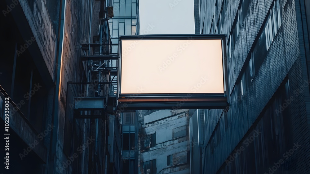 Poster 3. a minimalist image of an empty billboard positioned on a building, showcasing a clear and spaciou