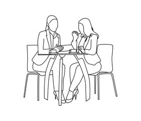 Continuous line drawing of person working in office with laptop
