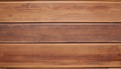 Fototapeta premium Brown wood panel repeat texture. Realistic timber dark striped wall background. Bamboo textured planks banner. Parquet board surface. Oak floor tile. Metal line shape fence 