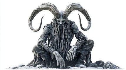 Hel the Scandinavian god is depicted in a striking design showcasing detailed features and majestic horns against a pristine white backdrop embodying ancient mythology.