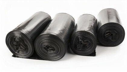 Black bin bags roll isolated clipping path white background