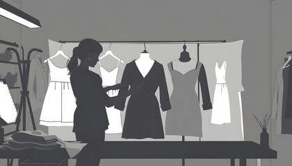 Clothes designer drawing patterns from clients size, workshop for making clothes isolated with white highlights, png