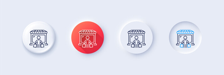 Market buyer line icon. Neumorphic, Red gradient, 3d pin buttons. Wholesale store customer sign. Retail marketplace client symbol. Line icons. Neumorphic buttons with outline signs. Vector