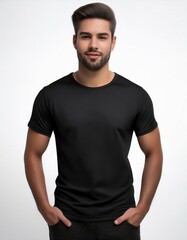 Black t shirt mockup, front view on white background