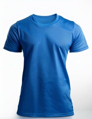 Blue t shirt mockup, front view on white background