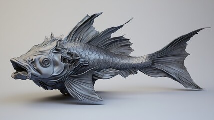 Fototapeta premium Detailed 3D Model of a Silver Fish Sculpture