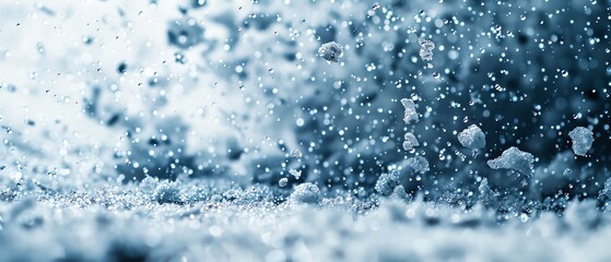 Obraz premium Ice flakes swirling in the air during a winter wind, creating a magical, dreamlike atmosphere, [Ice flakes], [Winter storm]