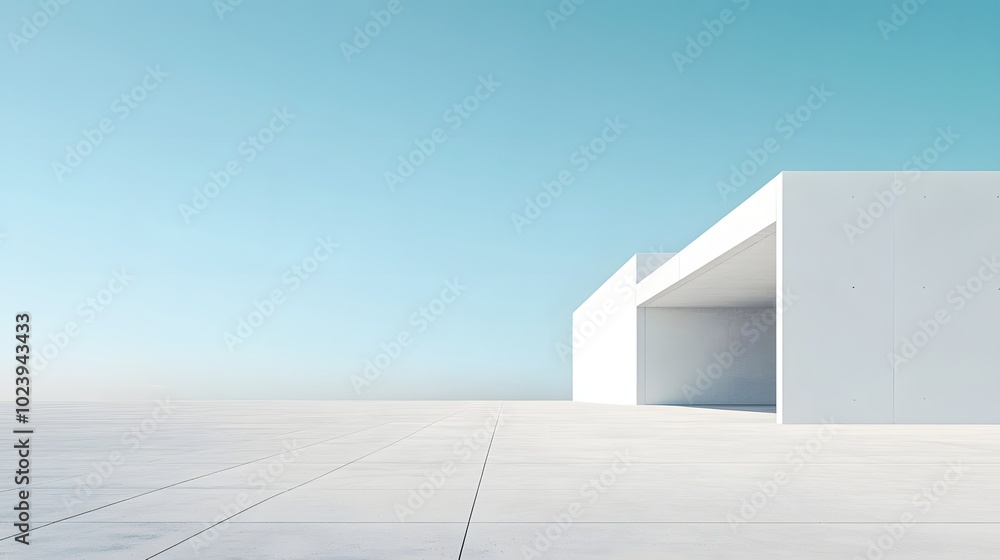 Aufkleber 2. a modern white architectural structure set against a clear sky, showcasing a minimalistic concret